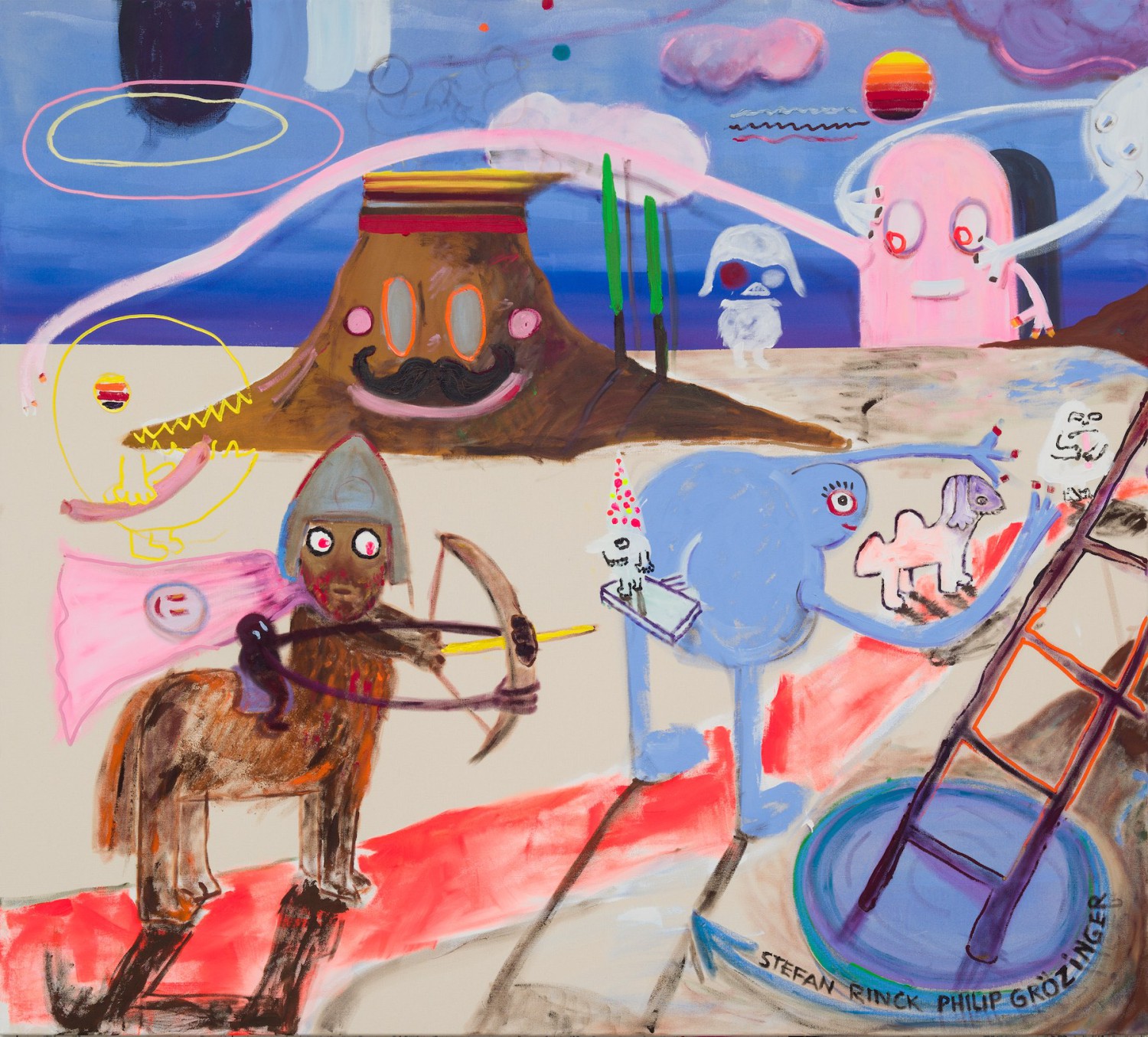 <p>Philip Grözinger & Stefan Rinck: Lonely Tunes, 2023, oil and acrylic on canvas, 180 x 200 cm</p>